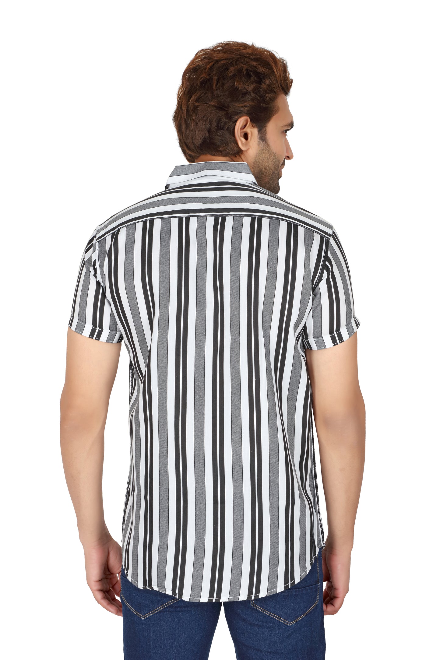 Men's Black Striped Half Sleeve Shirt