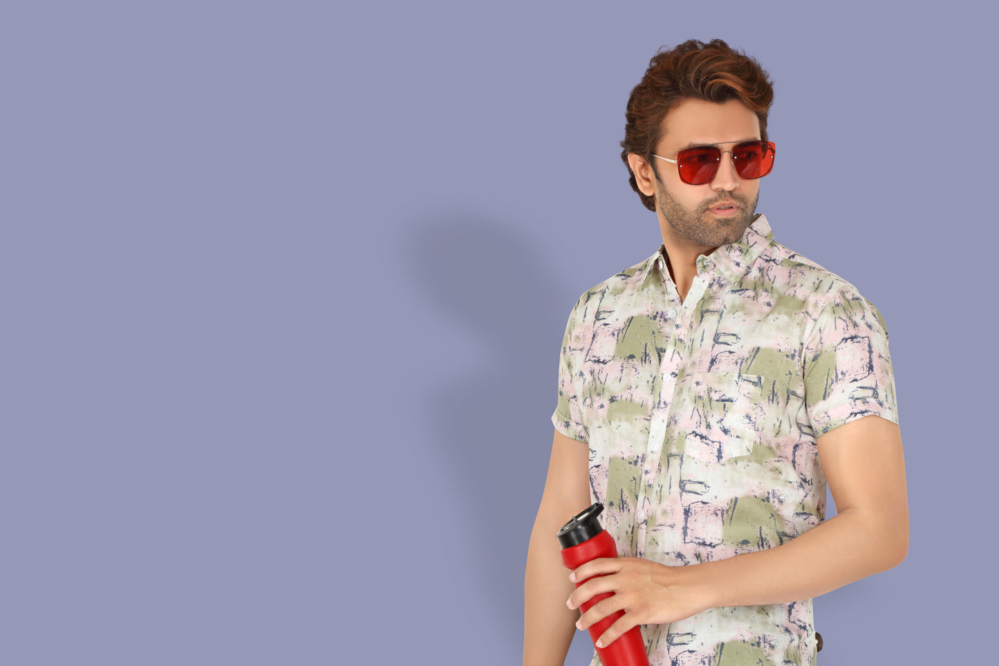 Men's Light Pink Printed Half Sleeve Shirt