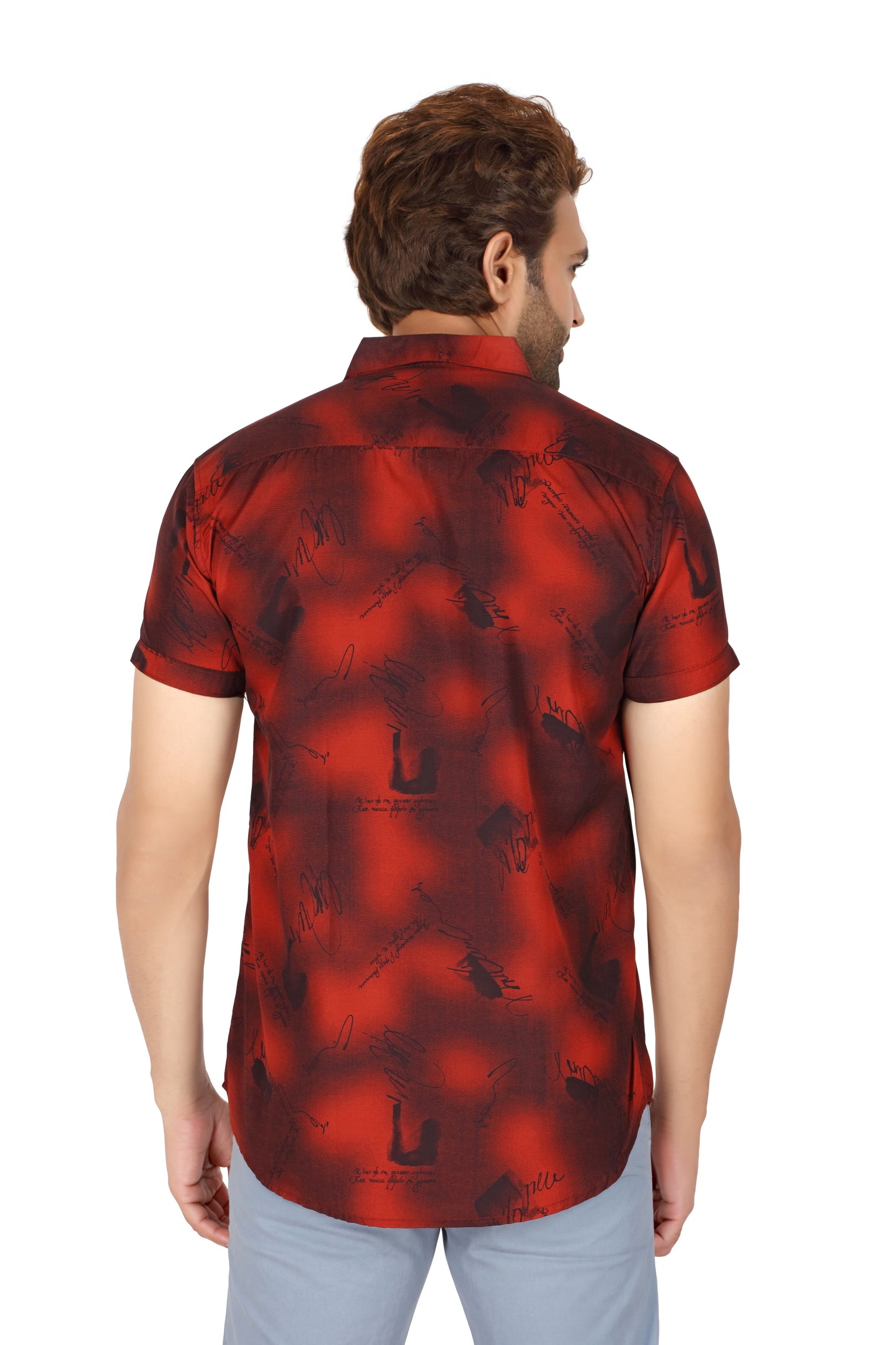 Men's Red Printed Half Sleeve Shirt