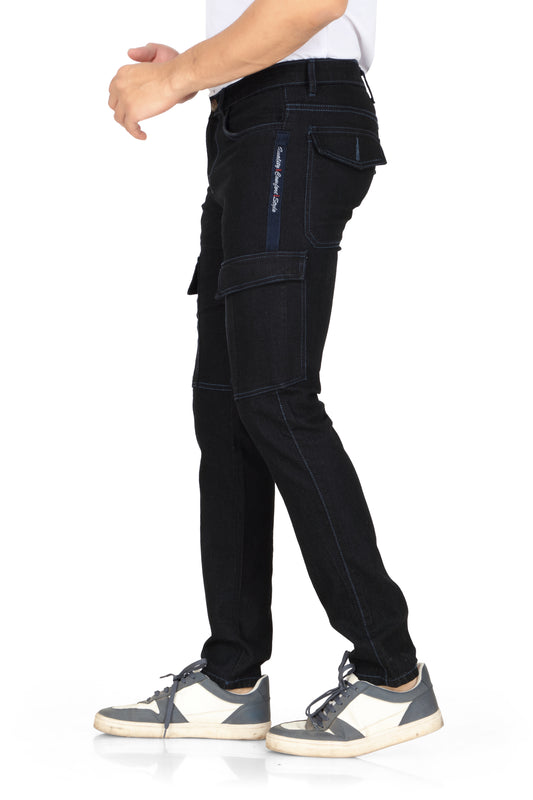 Men's straight fit denim jeans in a BLACK shade with a mild fade and a six-pocket design. The jeans have a mid-rise waist and are suitable for casual wear.