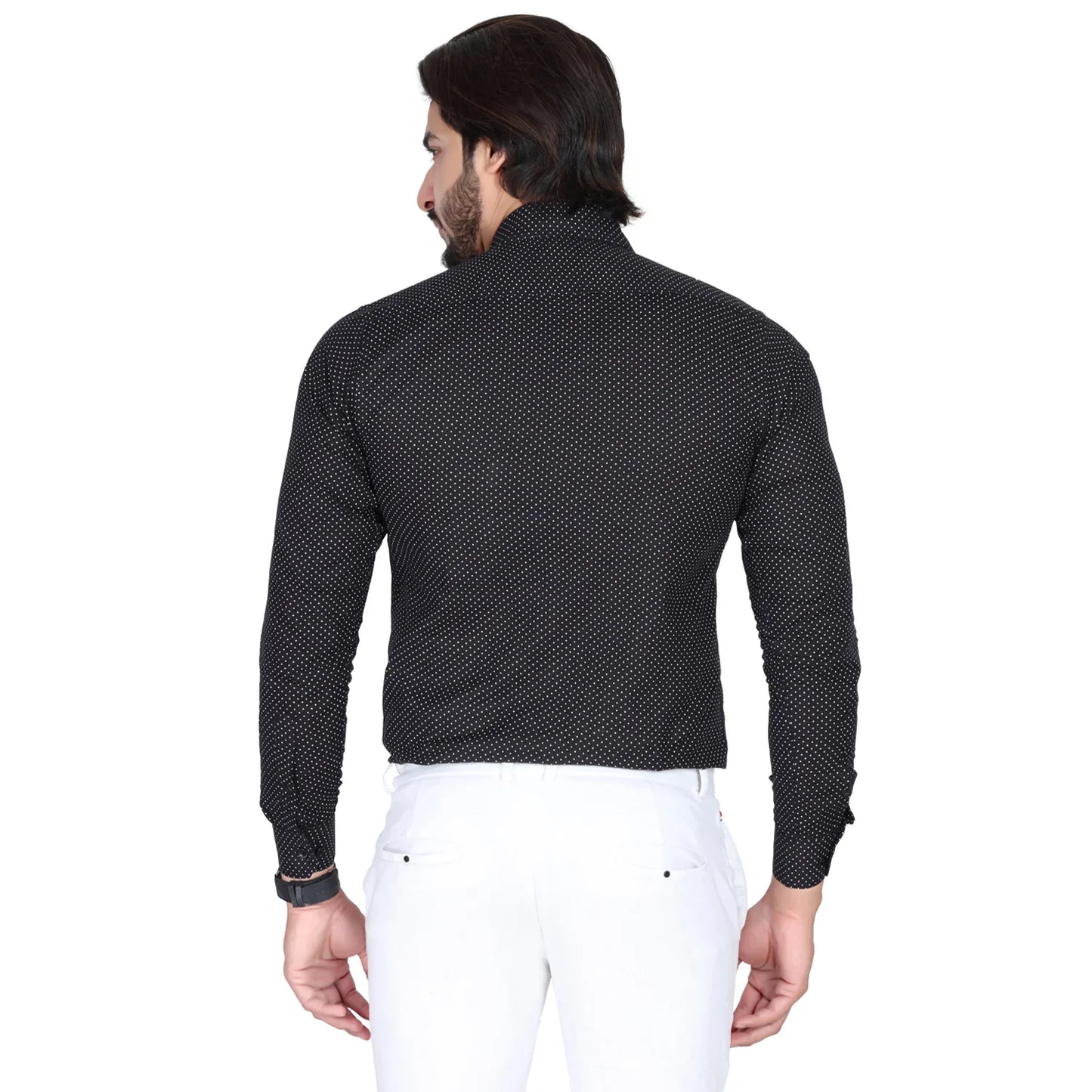 Men’s Easy Iron Regular Fit Polka Dot Black Shirt