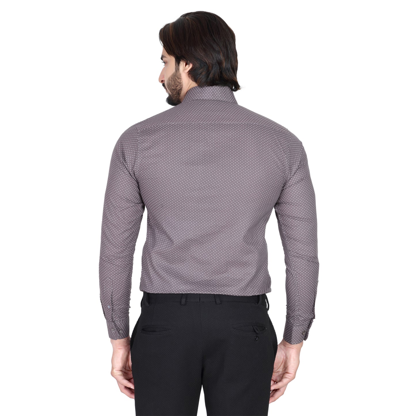 Men’s Easy Iron Regular Fit Polka Dot Grey Shirt