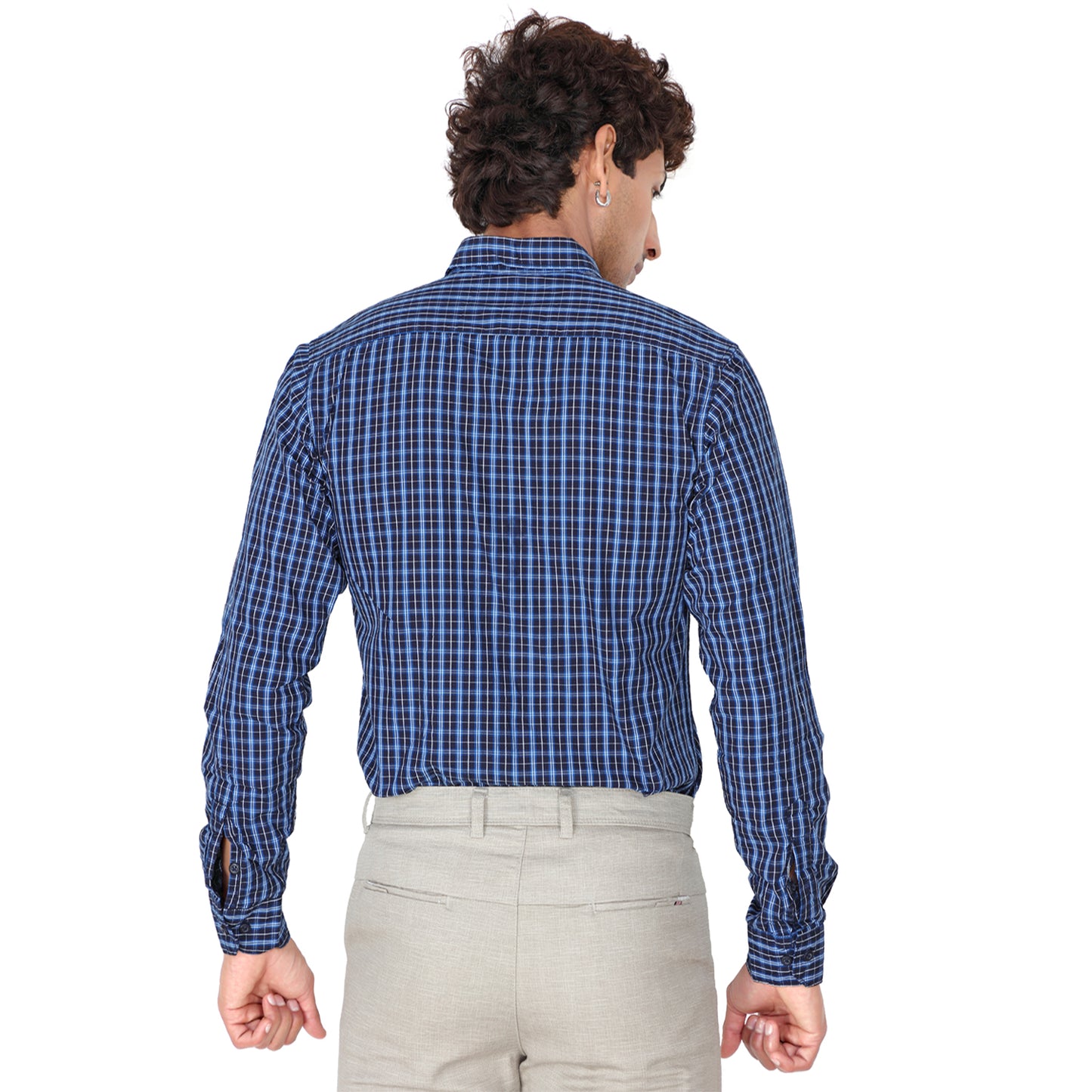 Men’s Navy Blue Checked Shirt