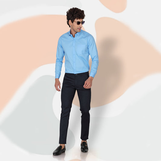 Men's Blue Cotton Pants - Versatile Straight Fit Casual Trousers