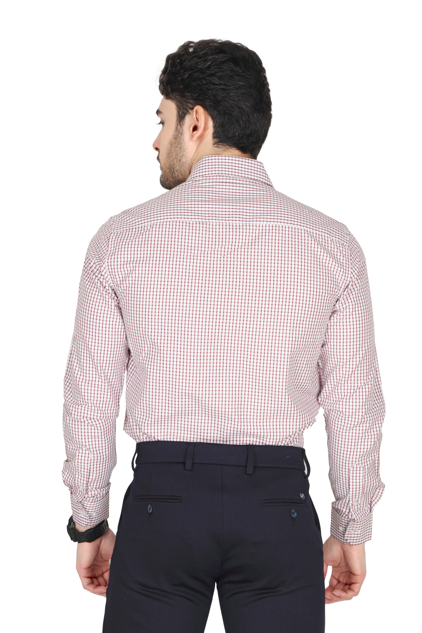 Men's regular fit, long-sleeve formal checked shirt in RED with a spread collar. The shirt is wrinkle-free and easy to iron, suitable for office or casual wear.