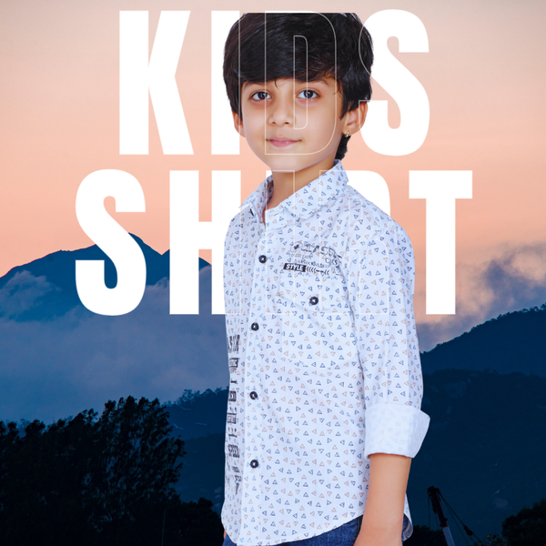 Boy wearing white printed kids shirt – stylish cotton shirt for boys in India