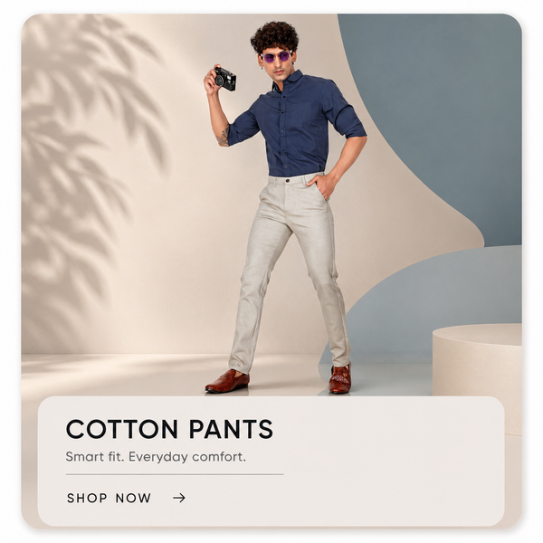 Full-length shot of a man wearing cotton pants.