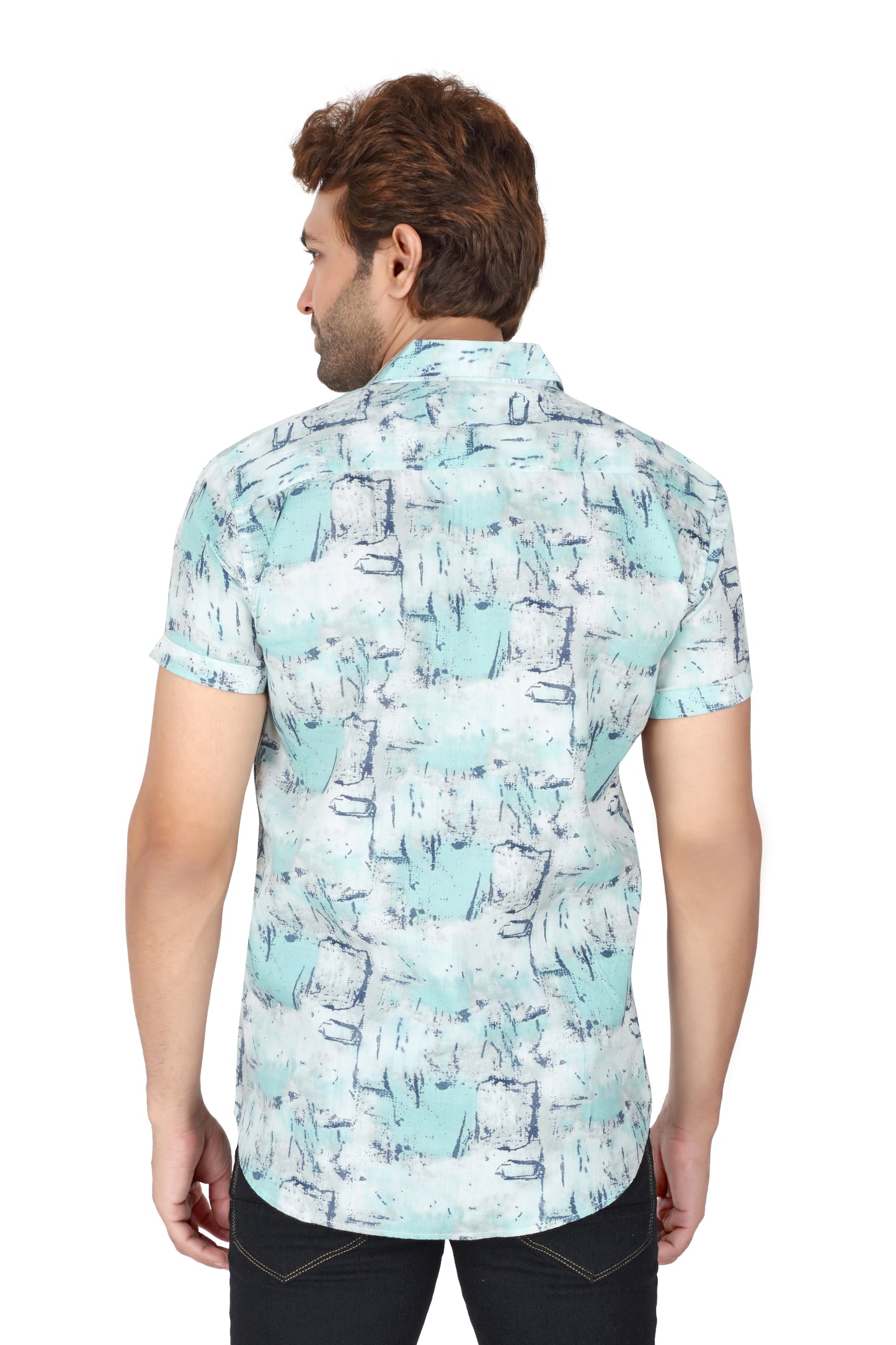 Men's Light Green Printed Half Sleeve Shirt
