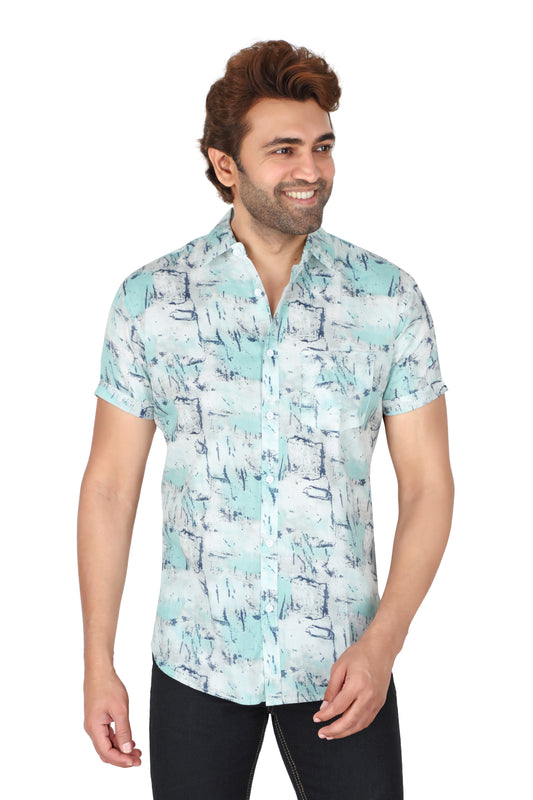 Men's Light Green Printed Half Sleeve Shirt