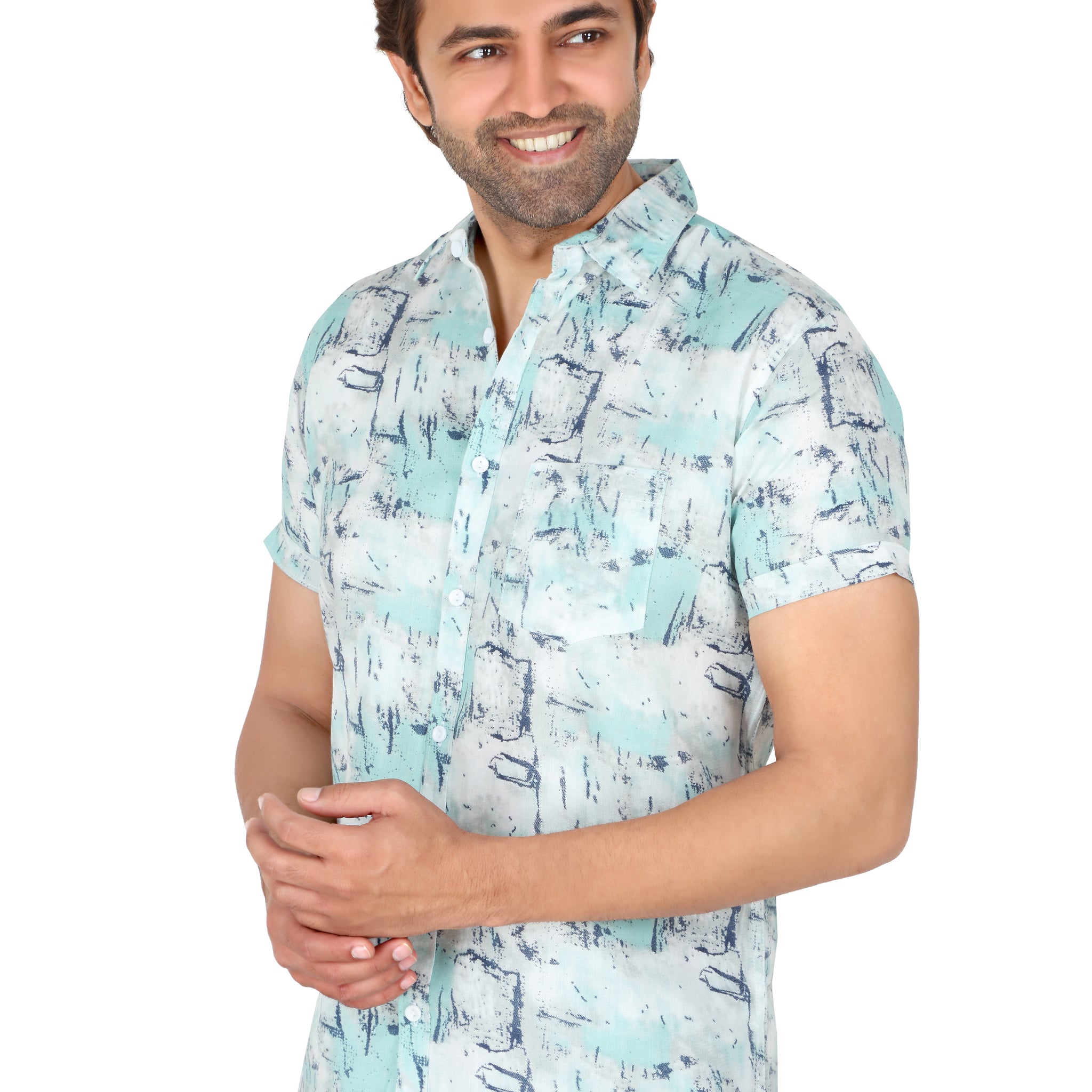 Men's Light Green Printed Half Sleeve Shirt