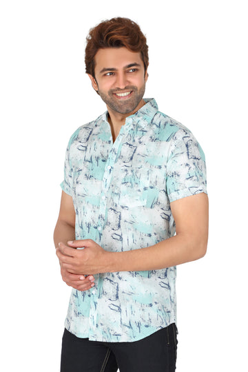 Men's Light Green Printed Half Sleeve Shirt