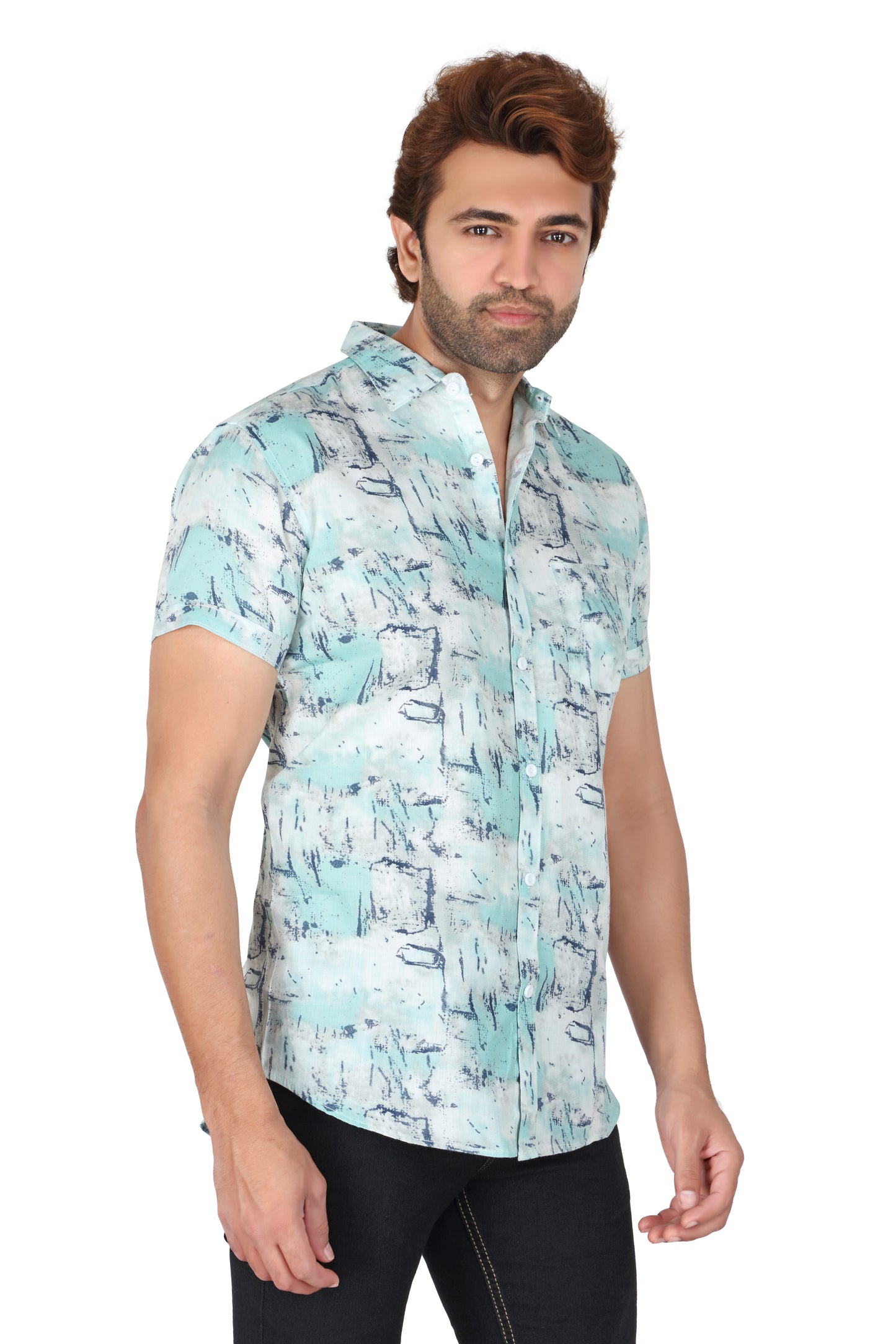 Men's Light Green Printed Half Sleeve Shirt