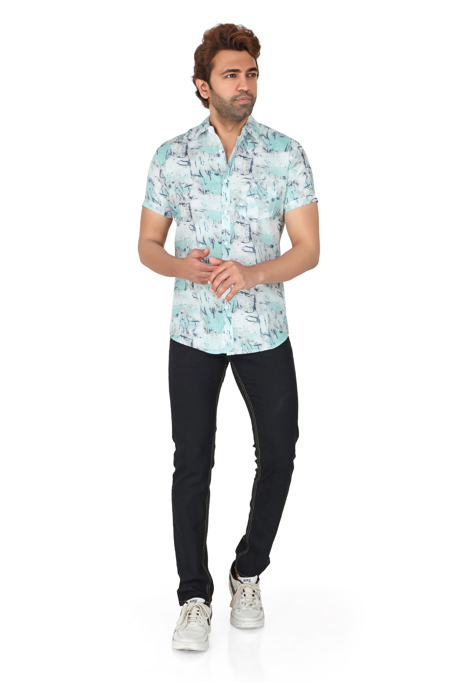 Men's Light Green Printed Half Sleeve Shirt