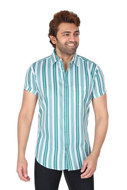 Men's Green Striped Half Sleeve Shirt