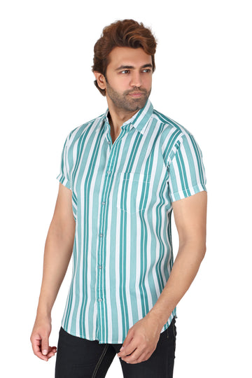 Men's Green Striped Half Sleeve Shirt