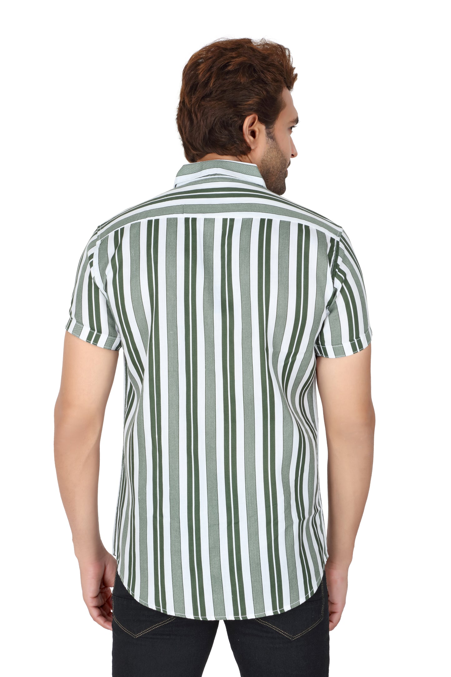 Men's Green Striped Half Sleeve Shirt