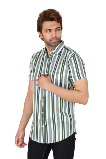 Men's Green Striped Half Sleeve Shirt