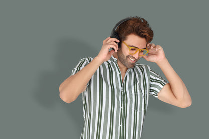 Men's Green Striped Half Sleeve Shirt