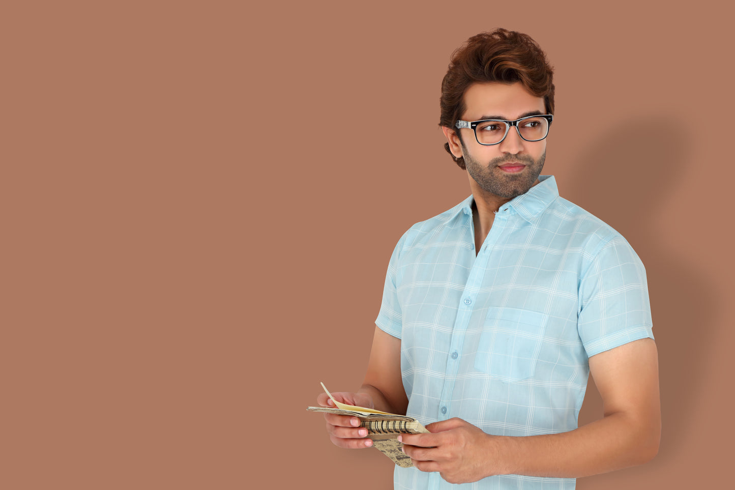 Men's Sky Blue Checked Half Sleeve Shirt