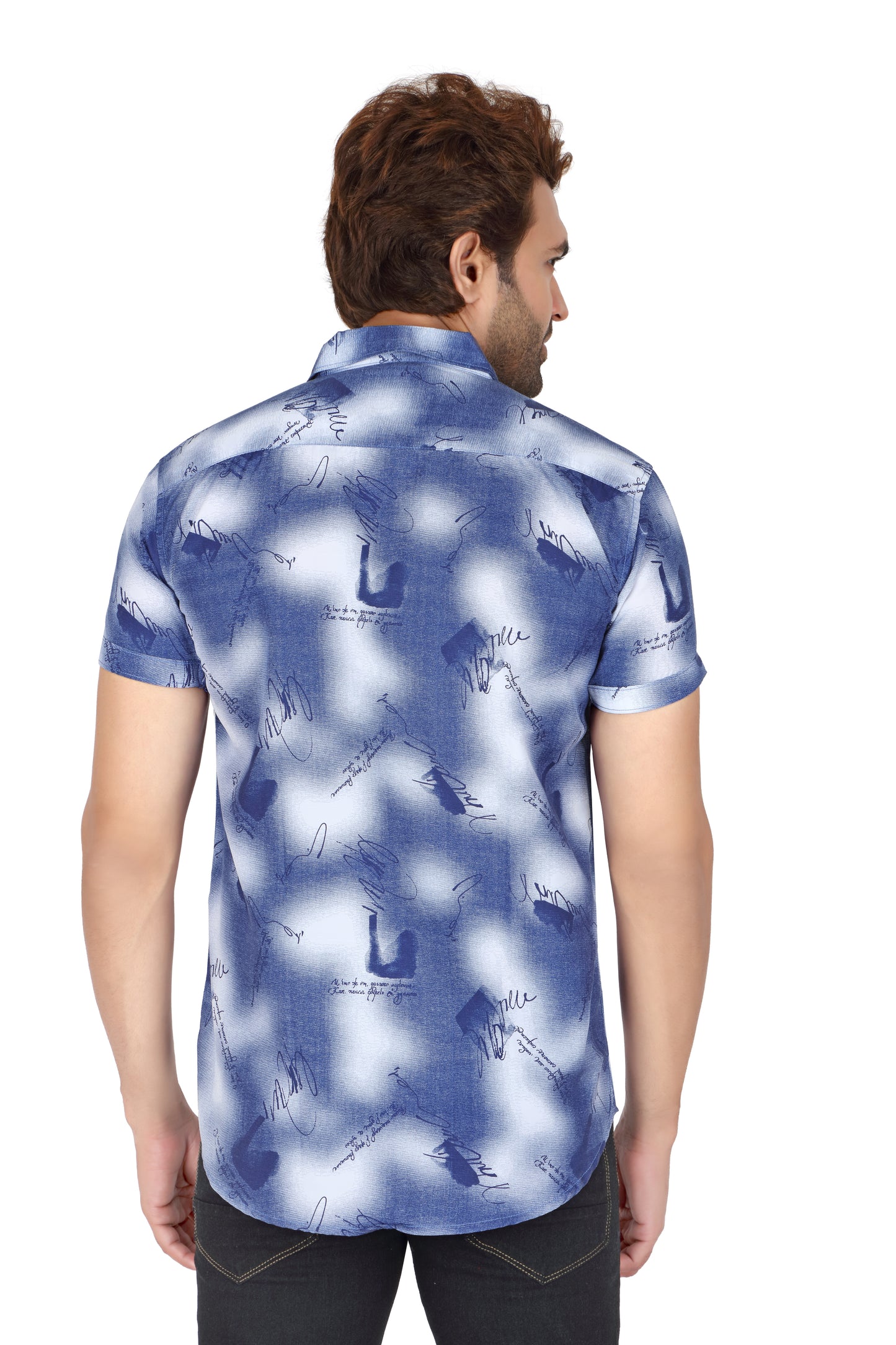 Men's Blue Printed Half Sleeve Shirt