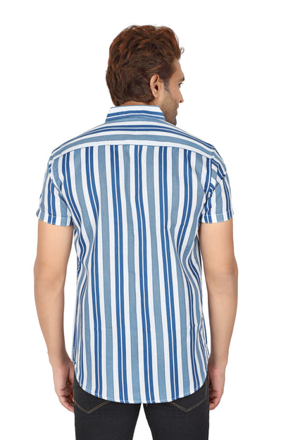 Men's Blue Striped Half Sleeve Shirt