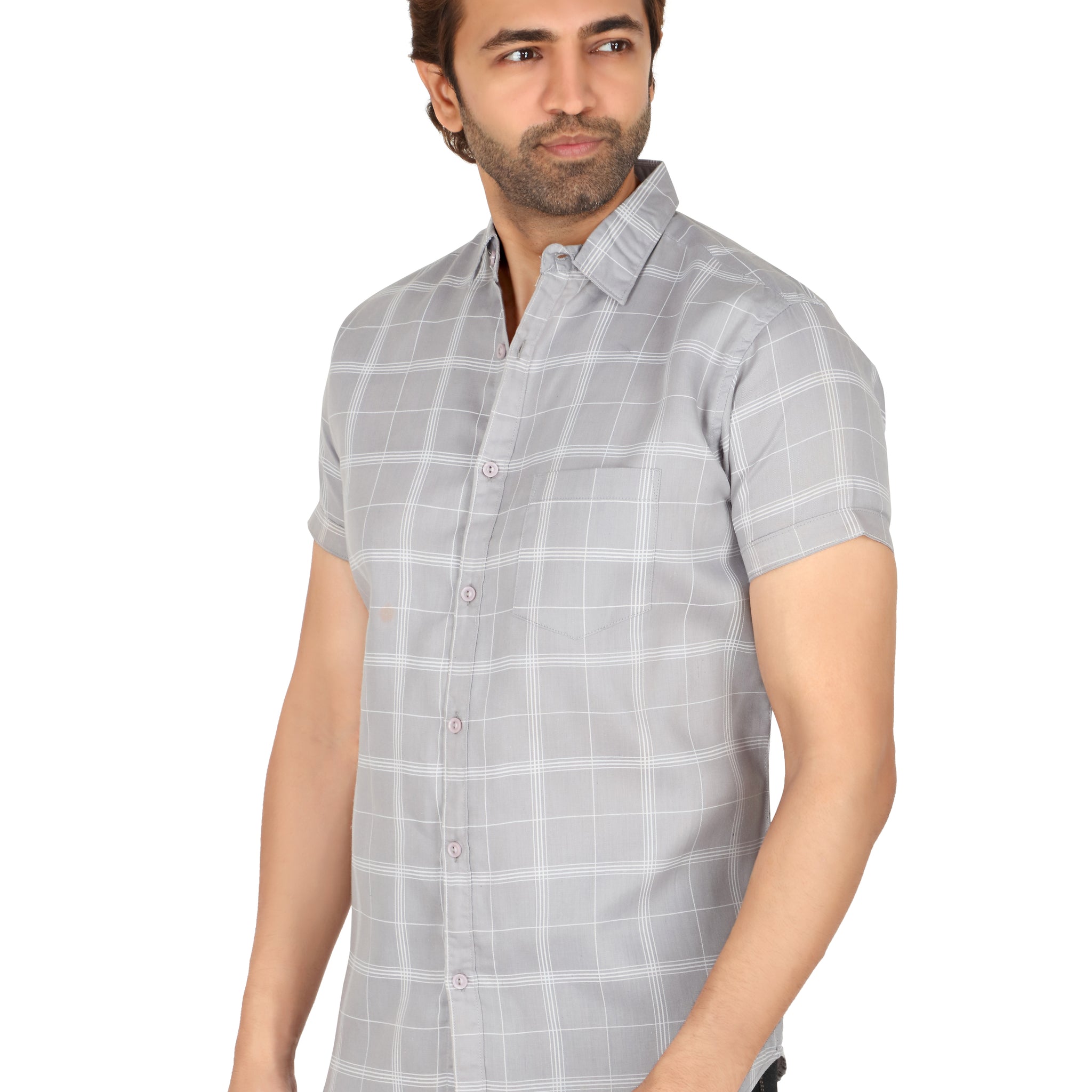 Men's Grey Checked Half Sleeve Shirt