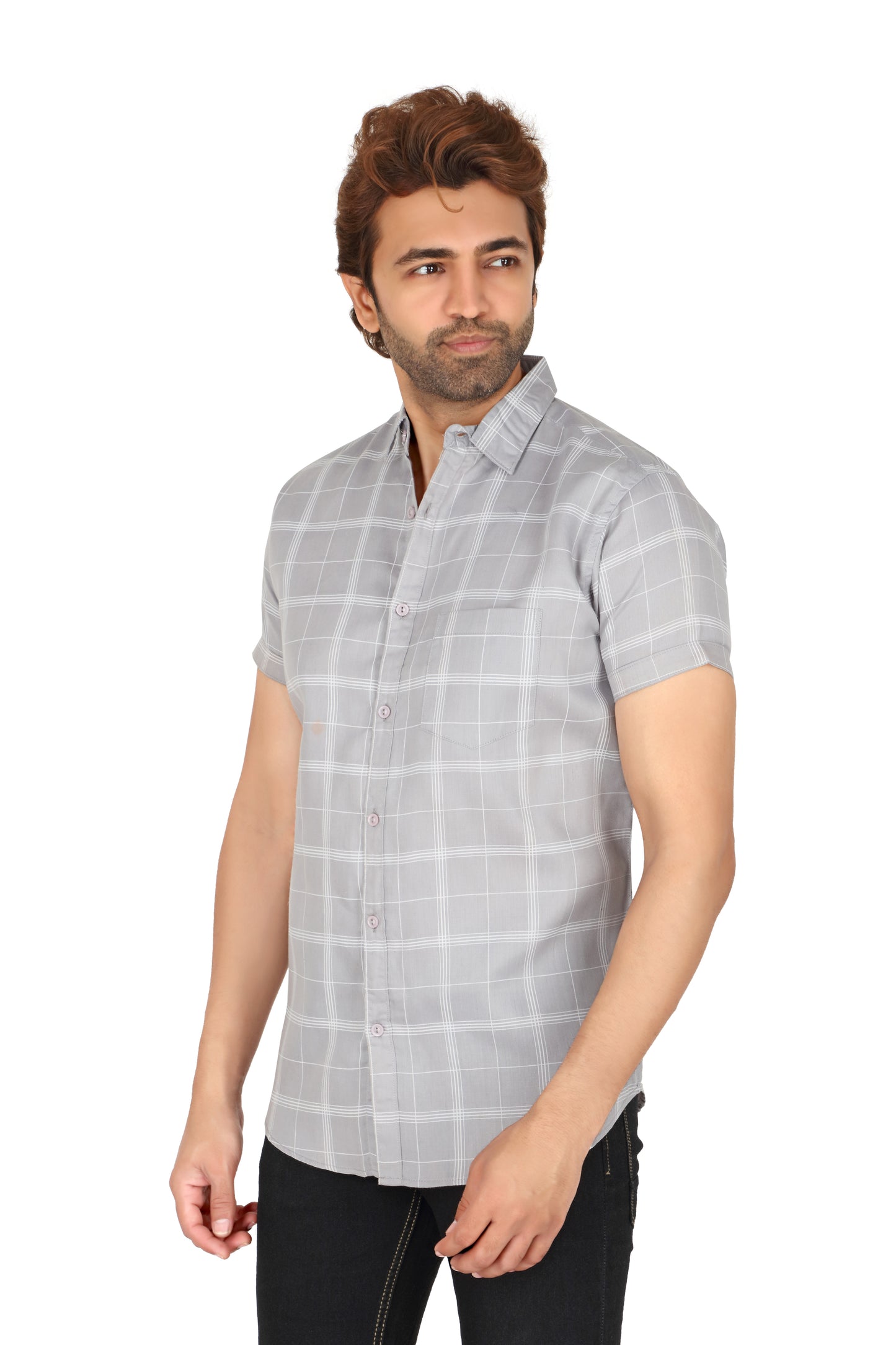 Men's casual half-sleeve checked shirt in a regular fit with a spread collar. The shirt is wrinkle-free and designed for comfort.