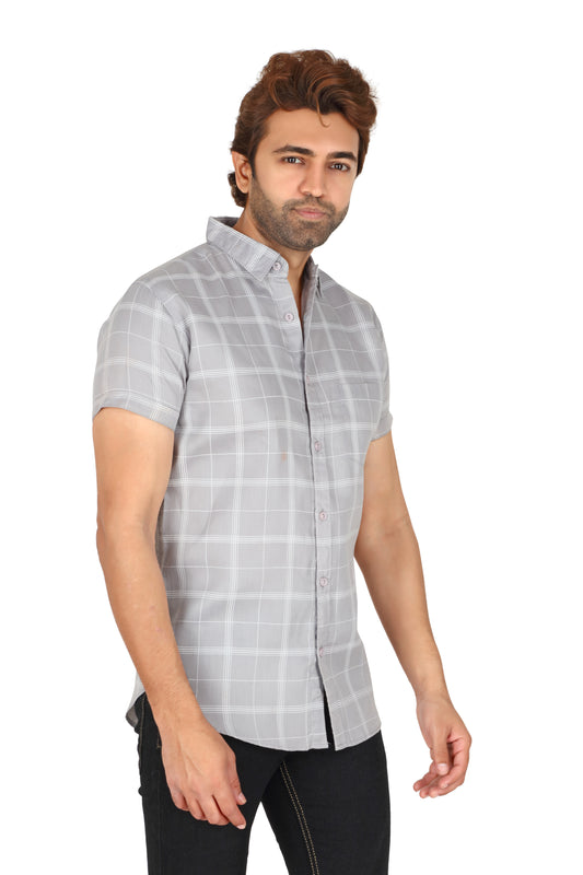 Men's Grey Checked Half Sleeve Shirt