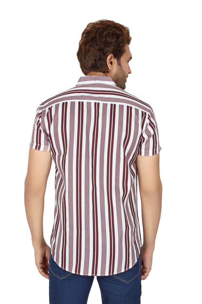 Men's Wine Striped Half Sleeve Shirt