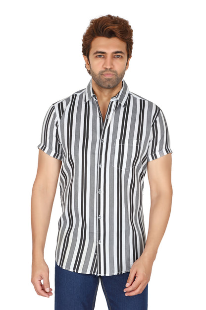 Men's Black Striped Half Sleeve Shirt