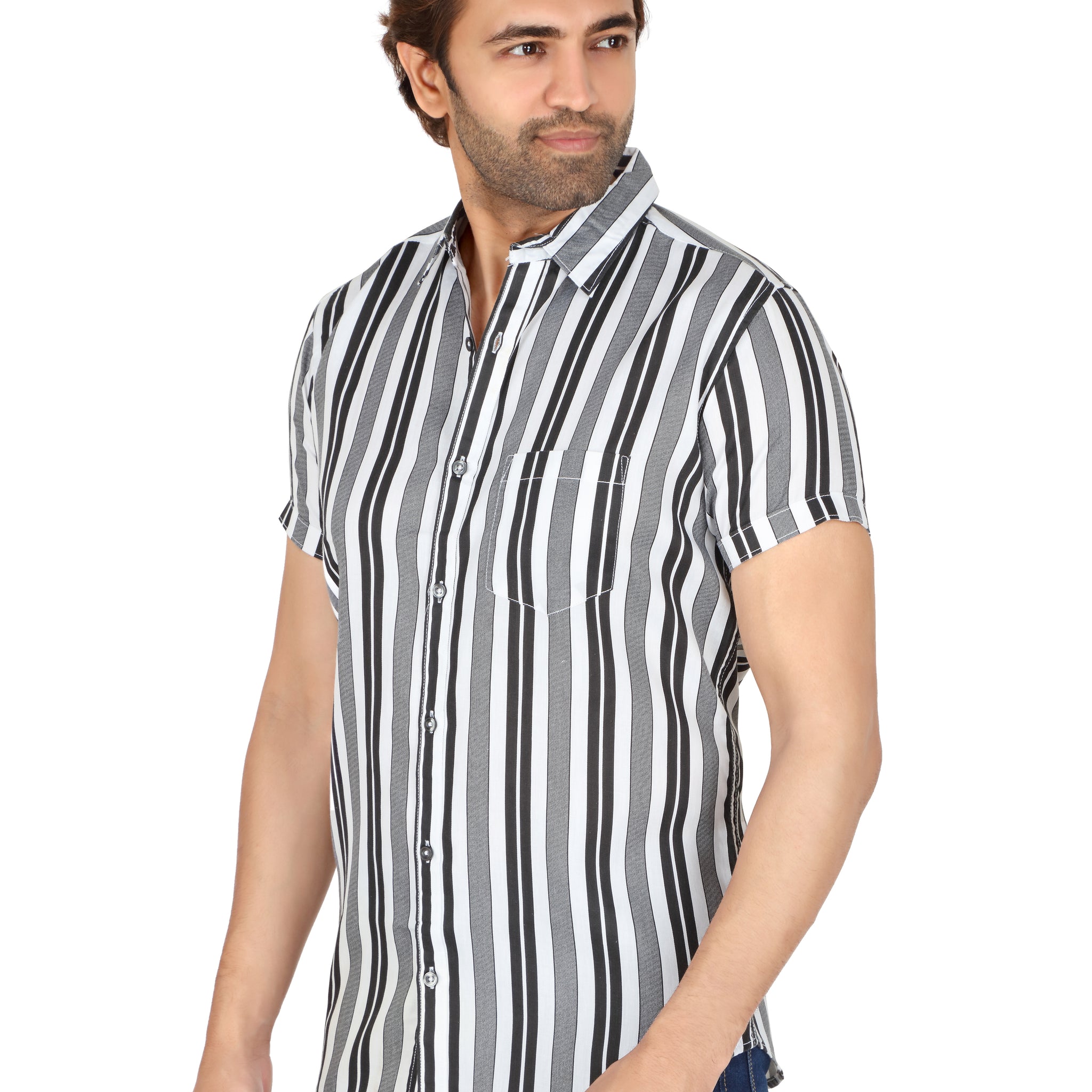 Men's Black Striped Half Sleeve Shirt