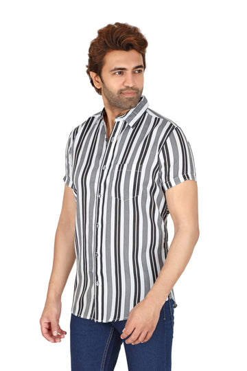 Men's Black Striped Half Sleeve Shirt