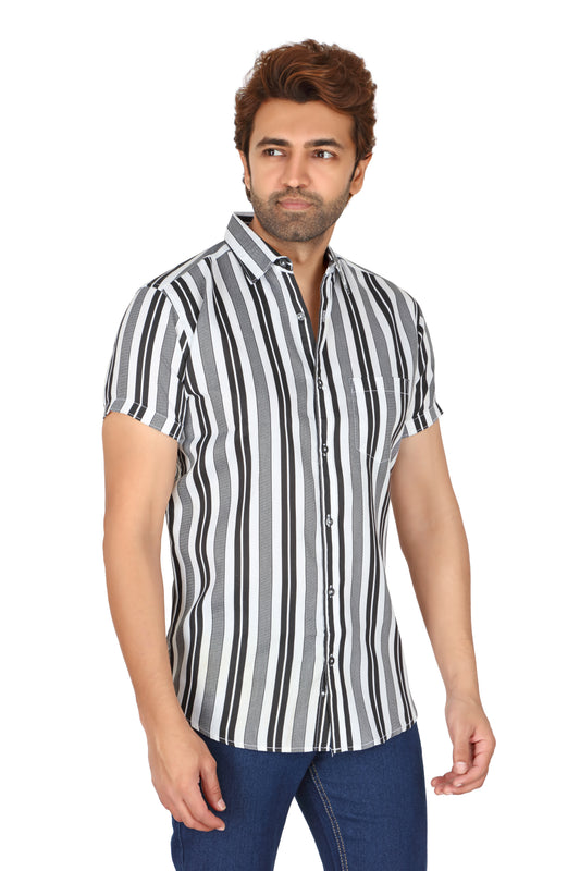 Men's Black Striped Half Sleeve Shirt