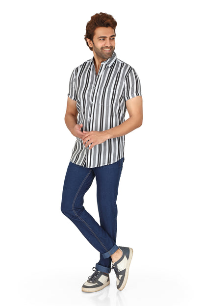 Men's Black Striped Half Sleeve Shirt