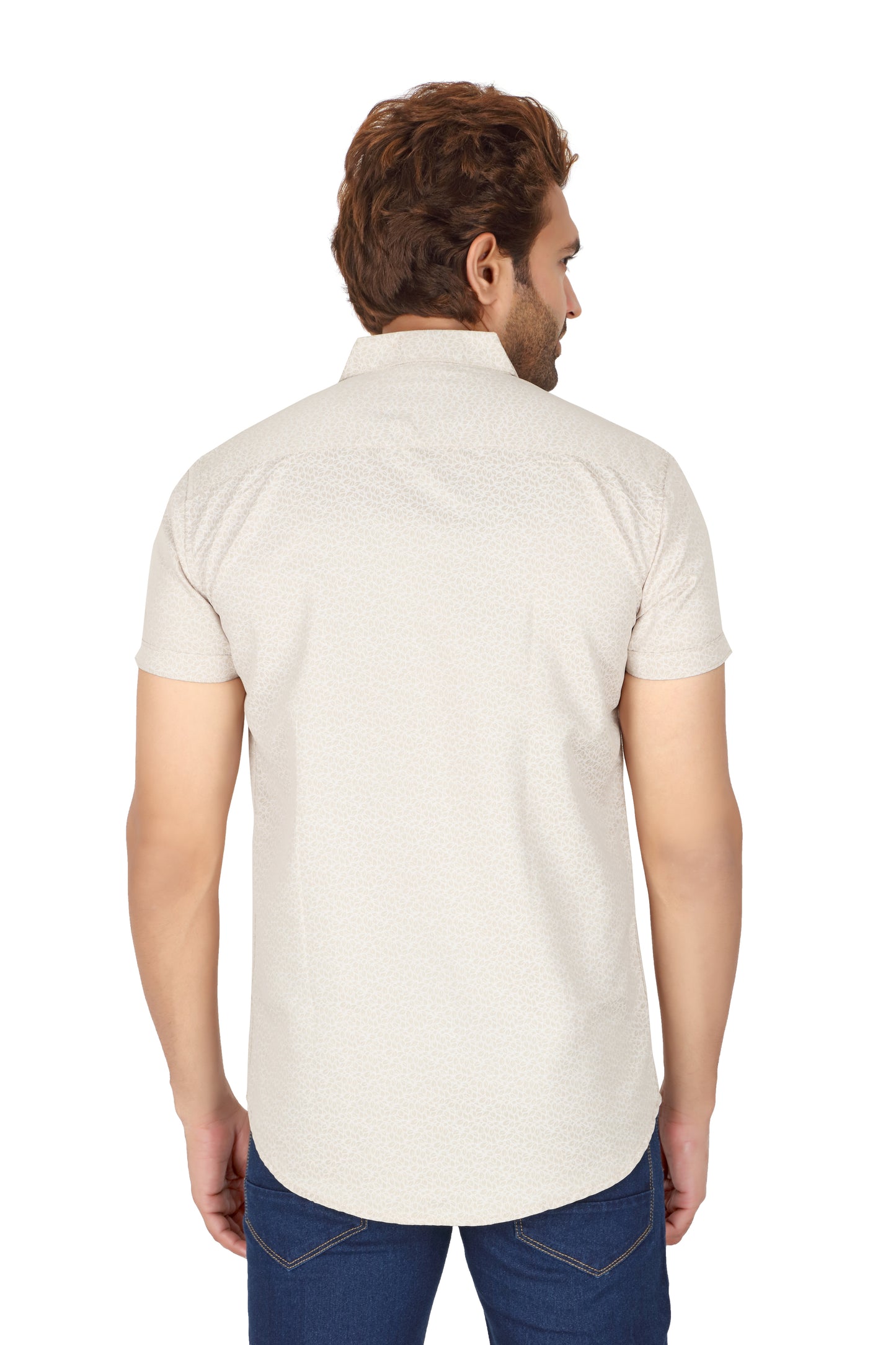 Men's Ivory Printed Half Sleeve Shirt