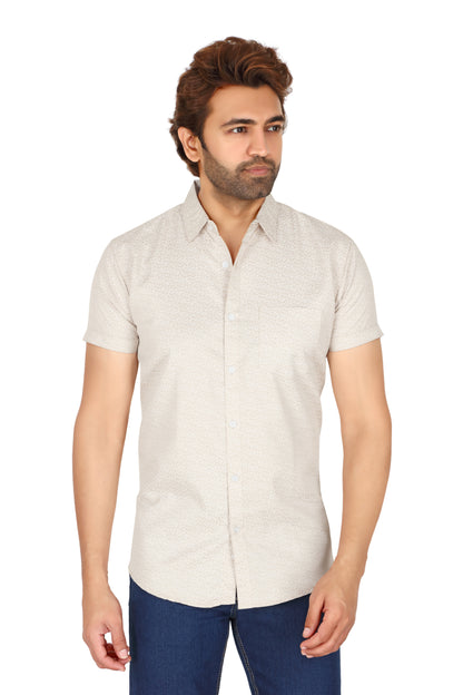 Men's Ivory Printed Half Sleeve Shirt
