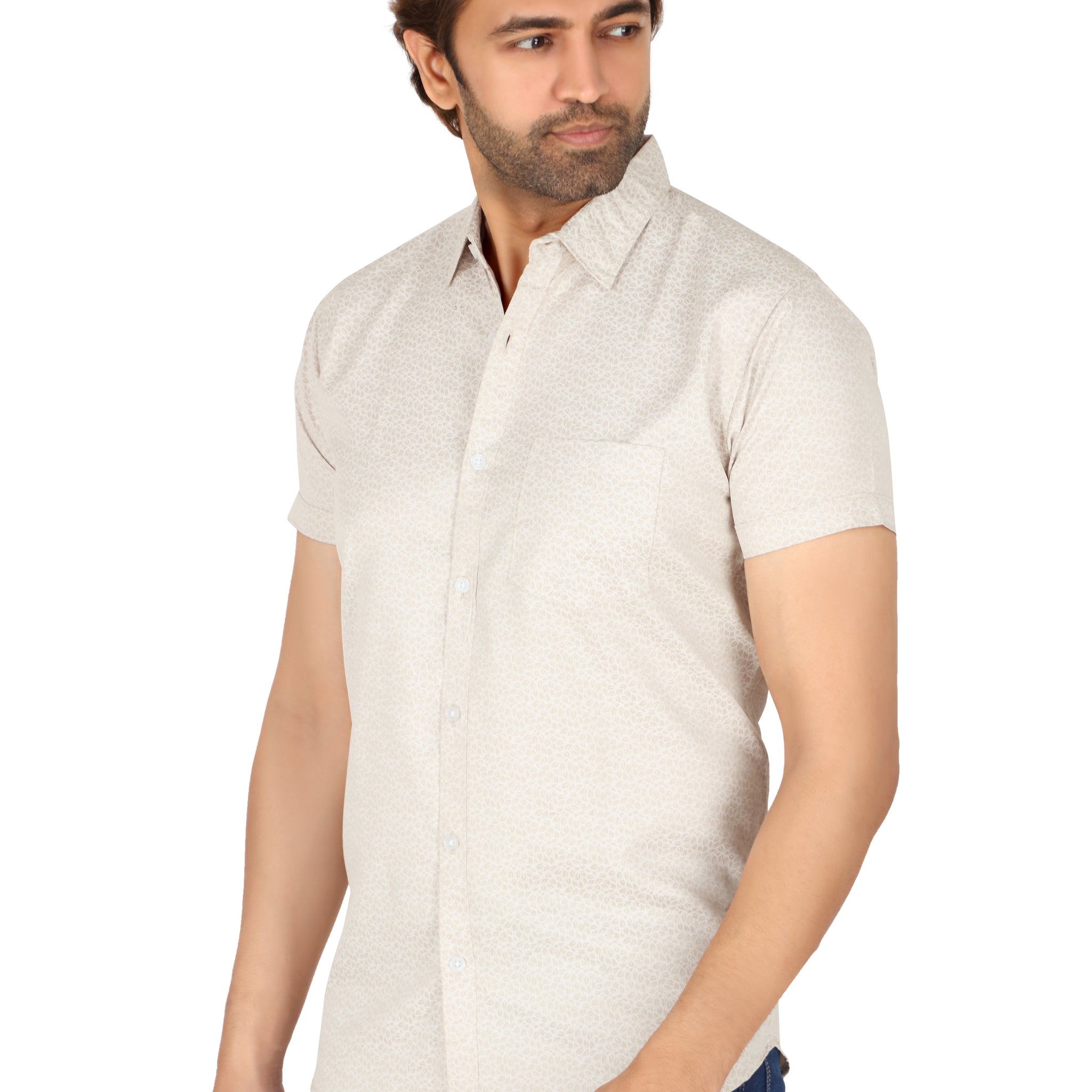 Men's Ivory Printed Half Sleeve Shirt