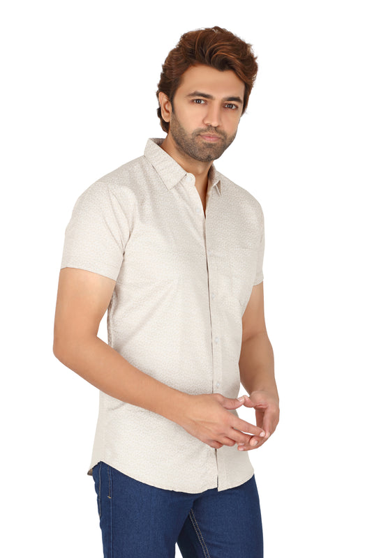 Men's Ivory Printed Half Sleeve Shirt