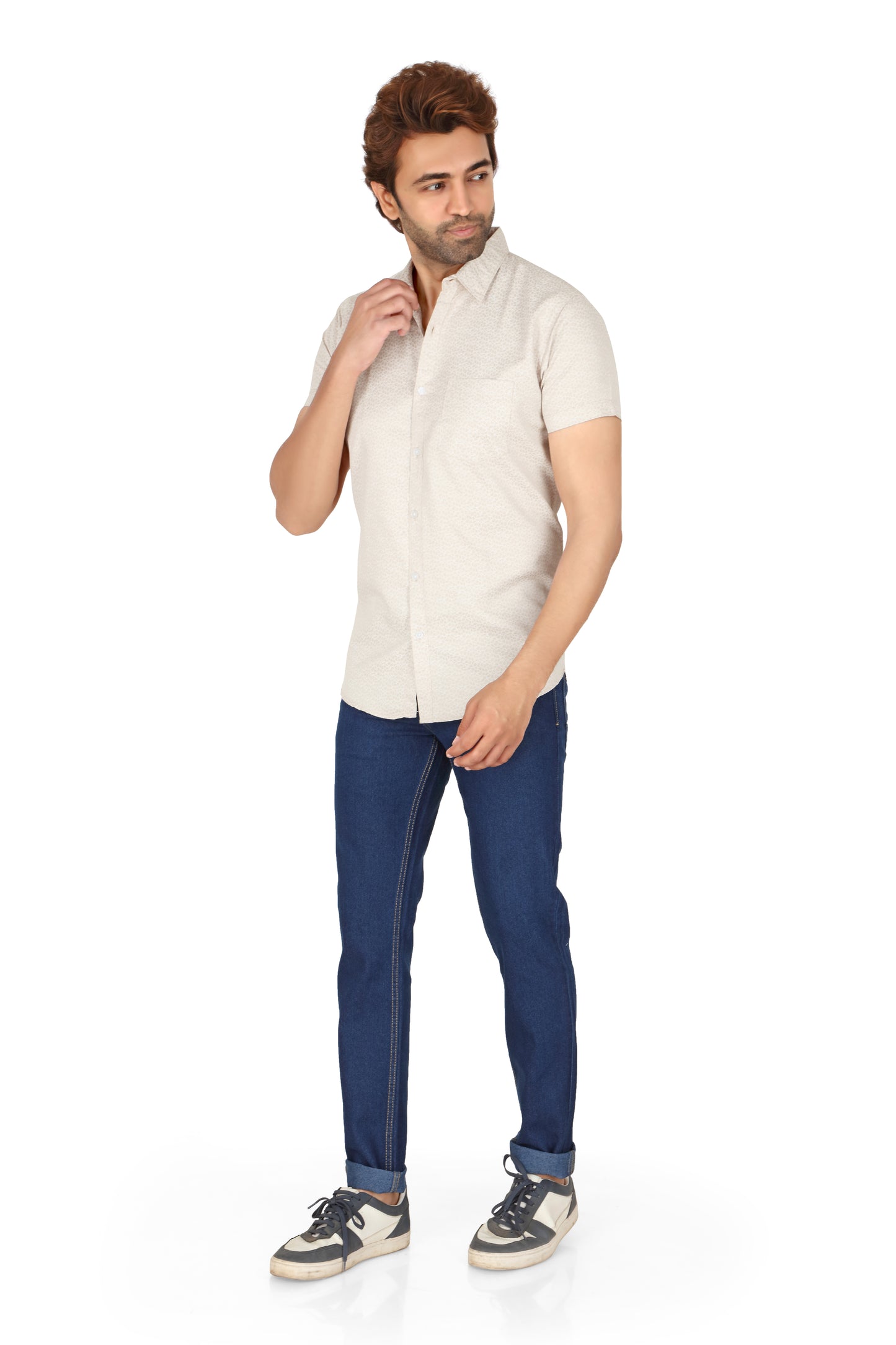 Men's Ivory Printed Half Sleeve Shirt