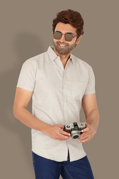 Men's Ivory Printed Half Sleeve Shirt