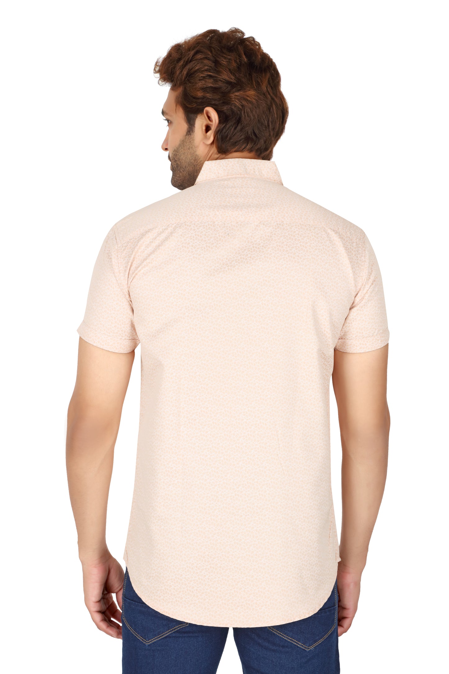 Men's Peach Printed Half Sleeve Shirt