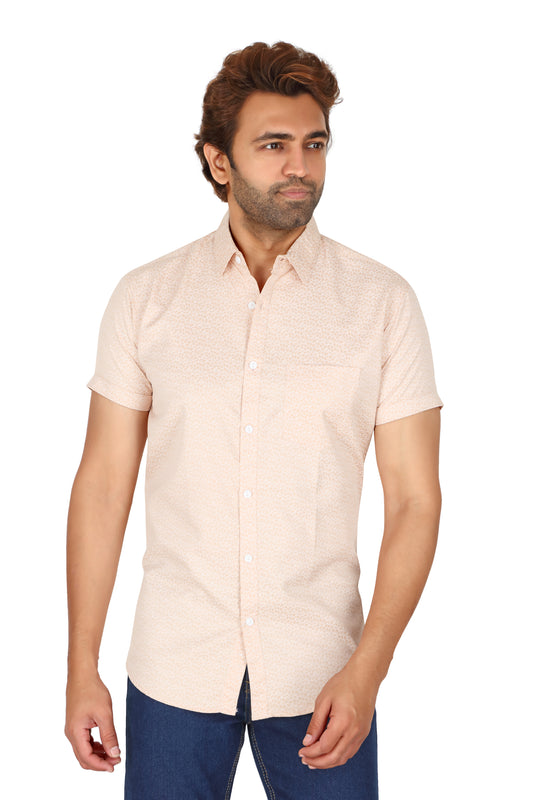 Men's Peach Printed Half Sleeve Shirt