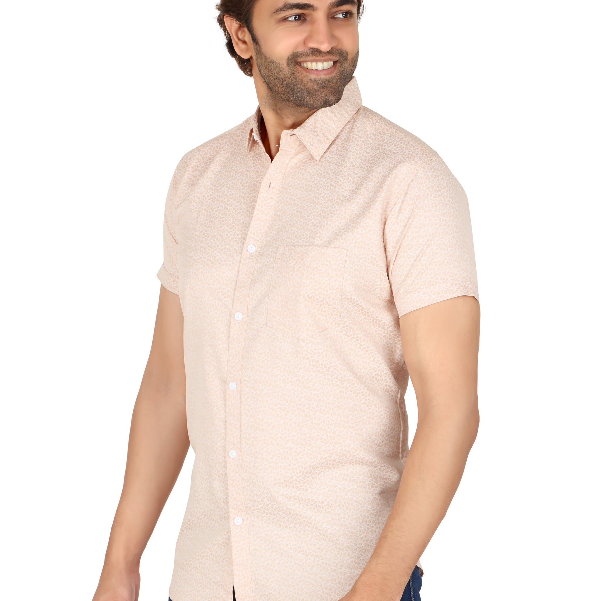 Men's Peach Printed Half Sleeve Shirt