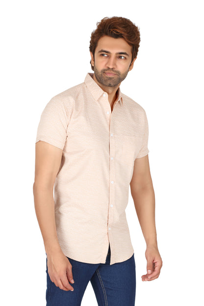 Men's Peach Printed Half Sleeve Shirt