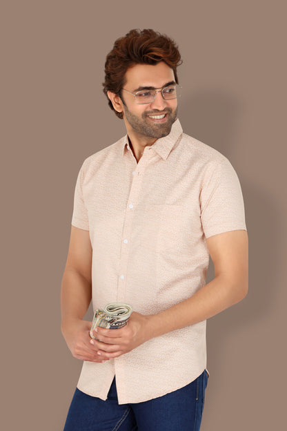 Men's Peach Printed Half Sleeve Shirt