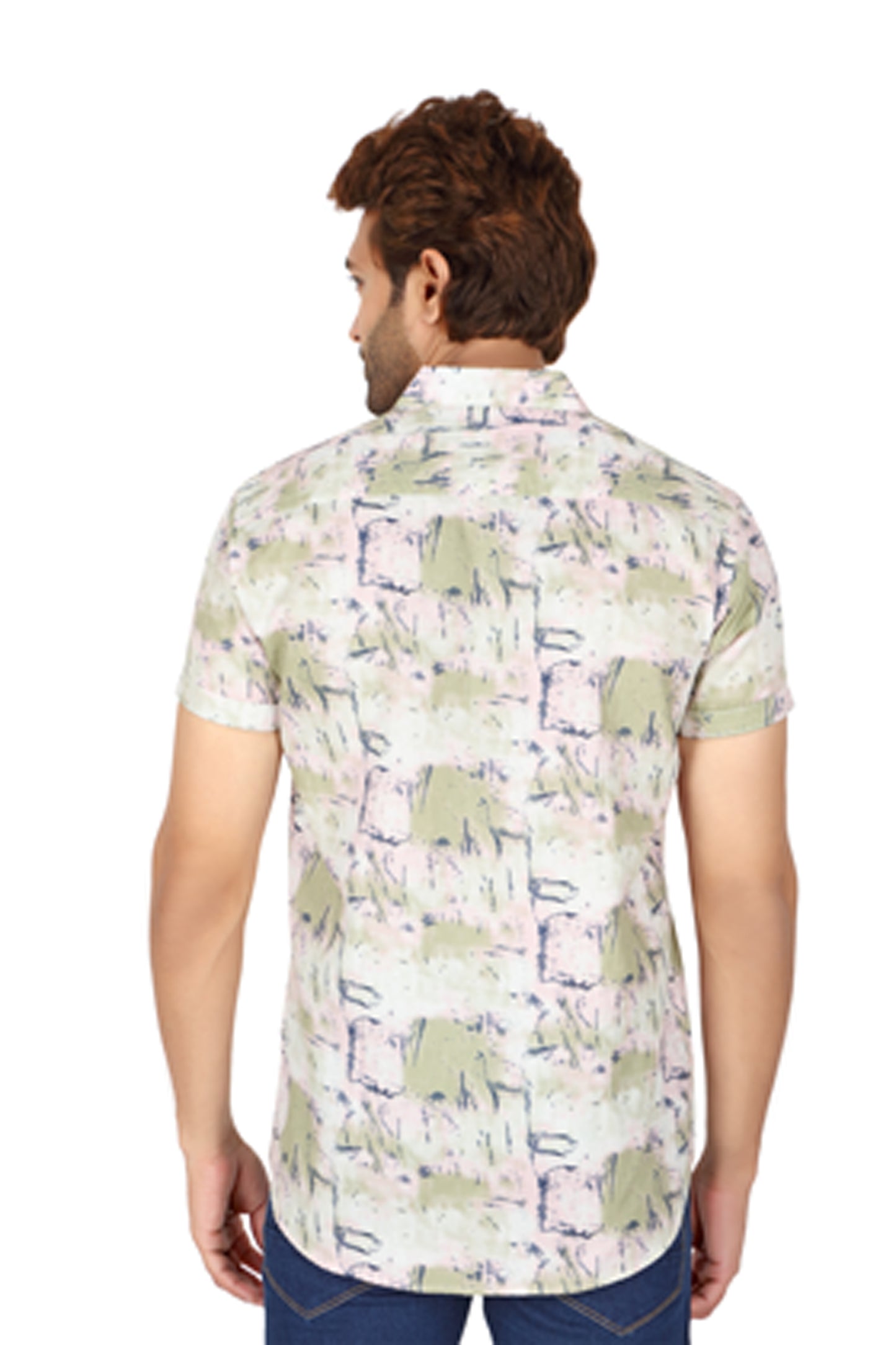 Men's Light Pink Printed Half Sleeve Shirt