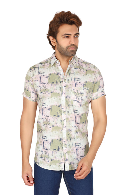 Men's Light Pink Printed Half Sleeve Shirt