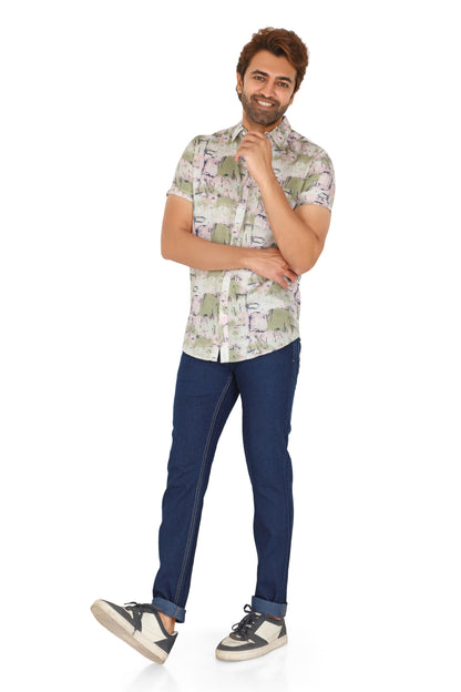 Men's Light Pink Printed Half Sleeve Shirt