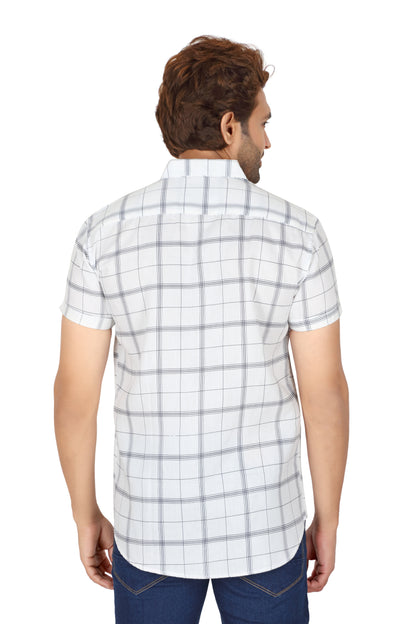 Men's White Checked Half Sleeve Shirt