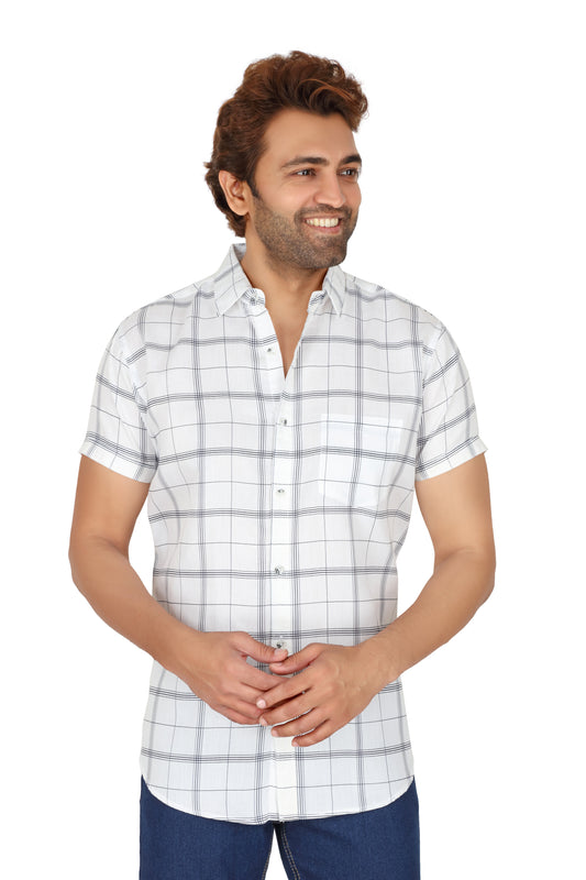 Men's White Checked Half Sleeve Shirt